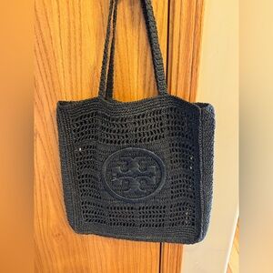 Tory Burch Raffia Black Tote Bag